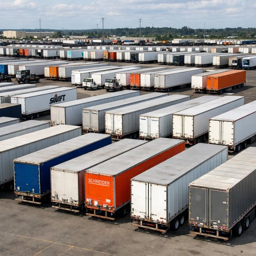 a trailer yard with lots of freight traailers in it